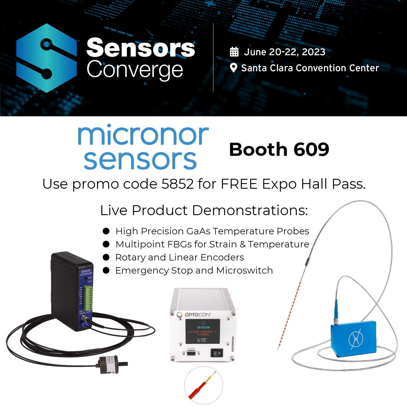Micronor booth at Sensors Converge 2023 offers live FO sensor demonstrations