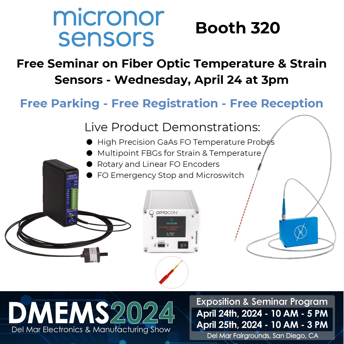 Fiber optic temperature and strain sensors featured at 2023 Anaheim Electronics and Manufacturing Show, Sept 27-28 2023, at Anaheim Convention Center